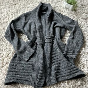 Fortune & Ivy super cute grey long warm cozy button fall winter outfit c…